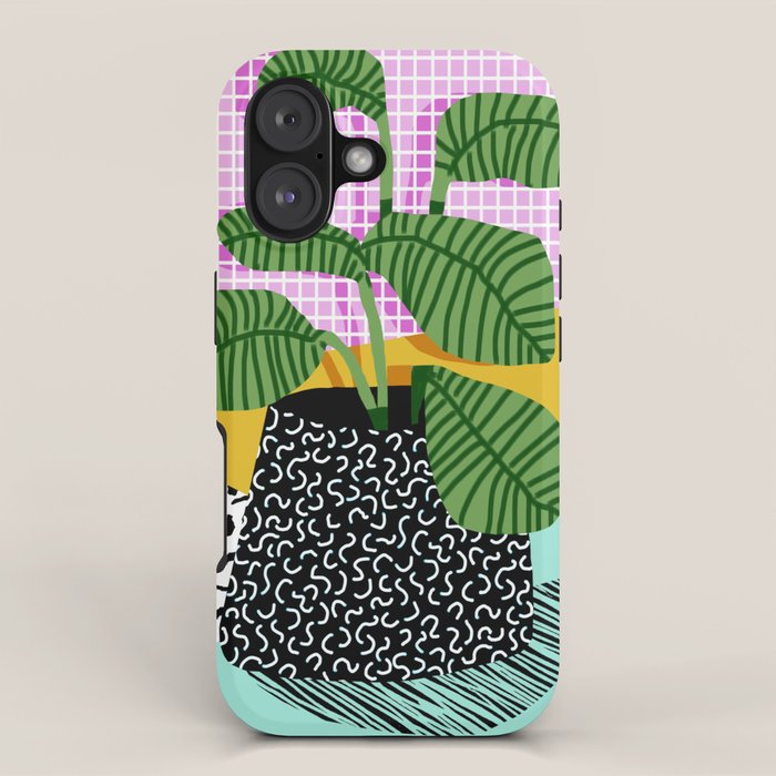 Decent - memphis retro neon throwback illustration pop art houseplant socal urban kids trendy art iPhone Case Gallery Image 1