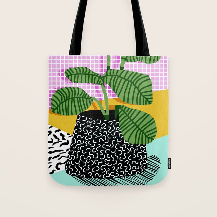 Decent - memphis retro neon throwback illustration pop art houseplant socal urban kids trendy art Tote Bag Gallery Image 1