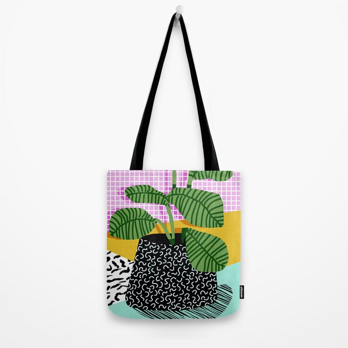 Decent - memphis retro neon throwback illustration pop art houseplant socal urban kids trendy art Tote Bag Gallery Image 2