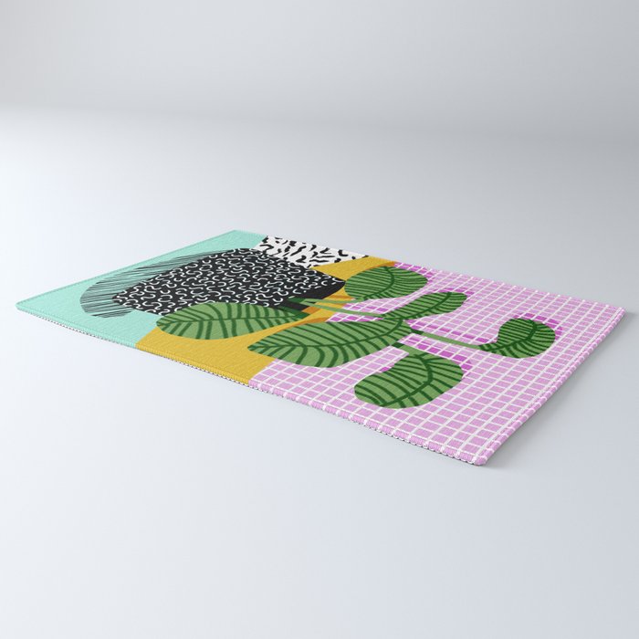 Decent - memphis retro neon throwback illustration pop art houseplant socal urban kids trendy art Rug Gallery Image 3