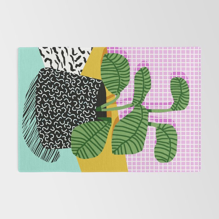 Decent - memphis retro neon throwback illustration pop art houseplant socal urban kids trendy art Rug Gallery Image 2