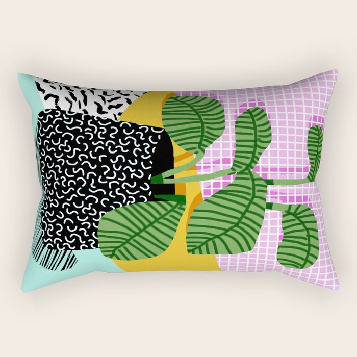 Decent - memphis retro neon throwback illustration pop art houseplant socal urban kids trendy art Rectangular Pillow Gallery Image 2
