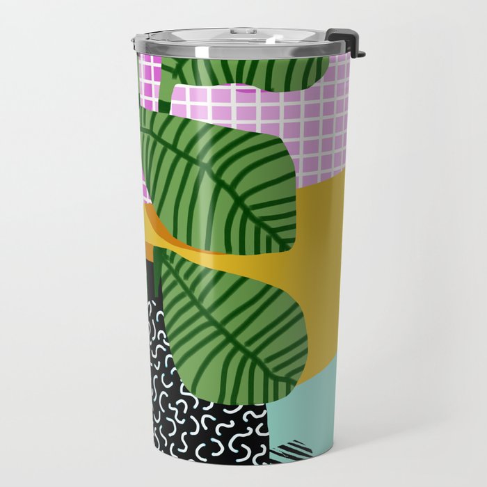 Decent - memphis retro neon throwback illustration pop art houseplant socal urban kids trendy art Travel Mug Gallery Image 2