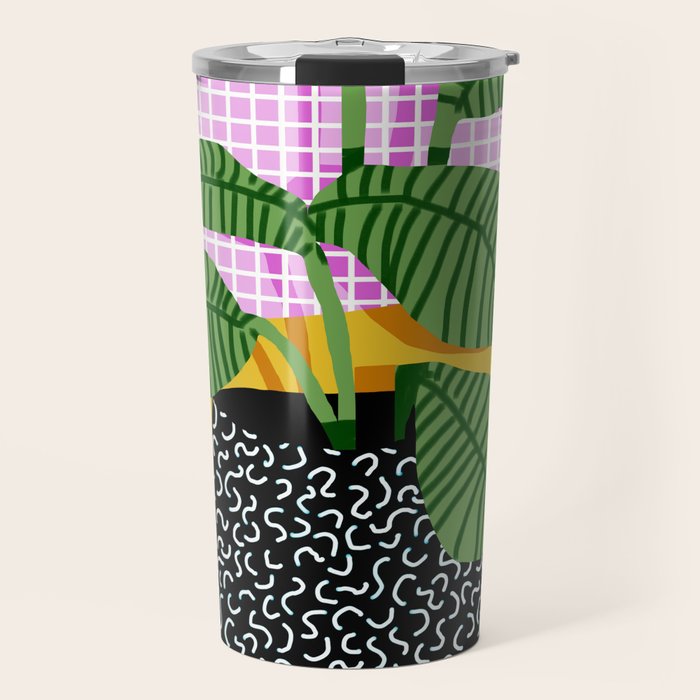 Decent - memphis retro neon throwback illustration pop art houseplant socal urban kids trendy art Travel Mug Gallery Image 1