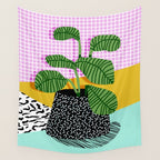 Decent - memphis retro neon throwback illustration pop art houseplant socal urban kids trendy art Wall Tapestry Gallery Image 4