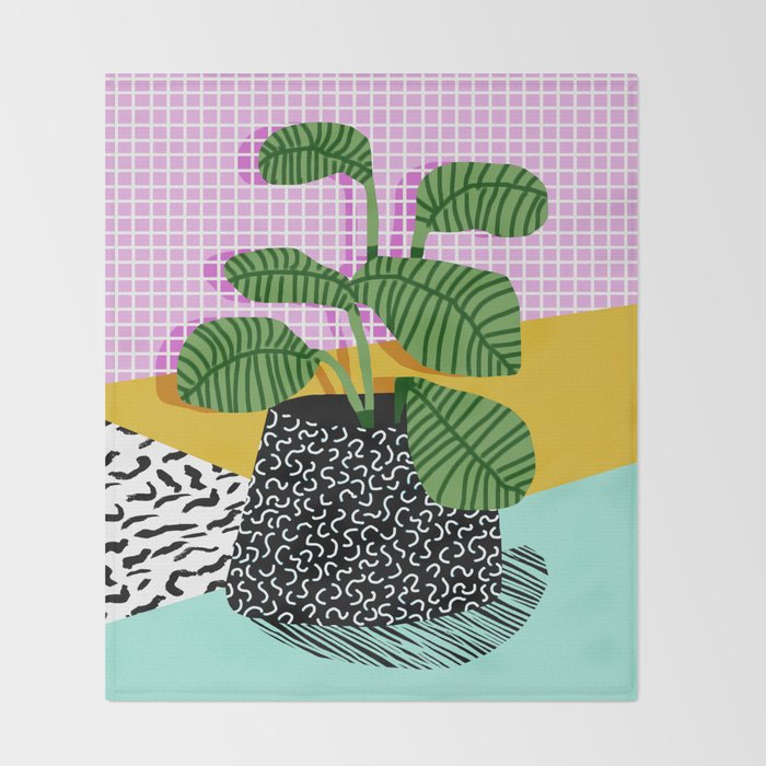 Decent - memphis retro neon throwback illustration pop art houseplant socal urban kids trendy art Throw Blanket Gallery Image 2