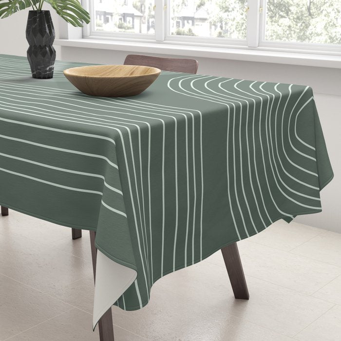 Hand drawn Geometric Lines in Forest Green 3 Tablecloth Gallery Image 3