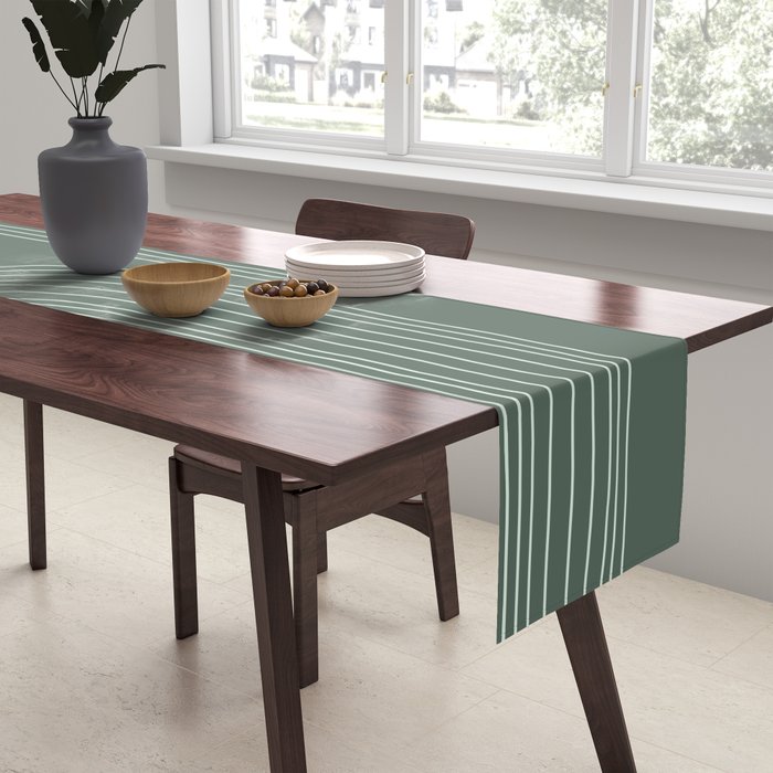 Hand drawn Geometric Lines in Forest Green 3 Table Runner Gallery Image 2