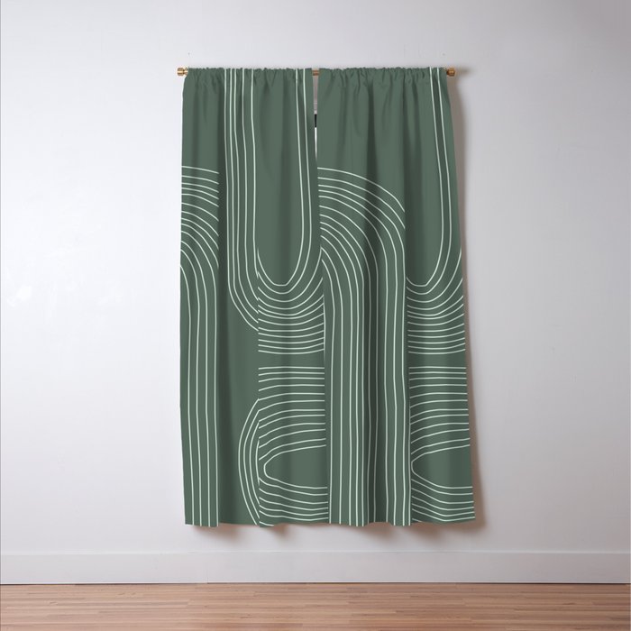 Hand drawn Geometric Lines in Forest Green 3 Window Curtain Gallery Image 3