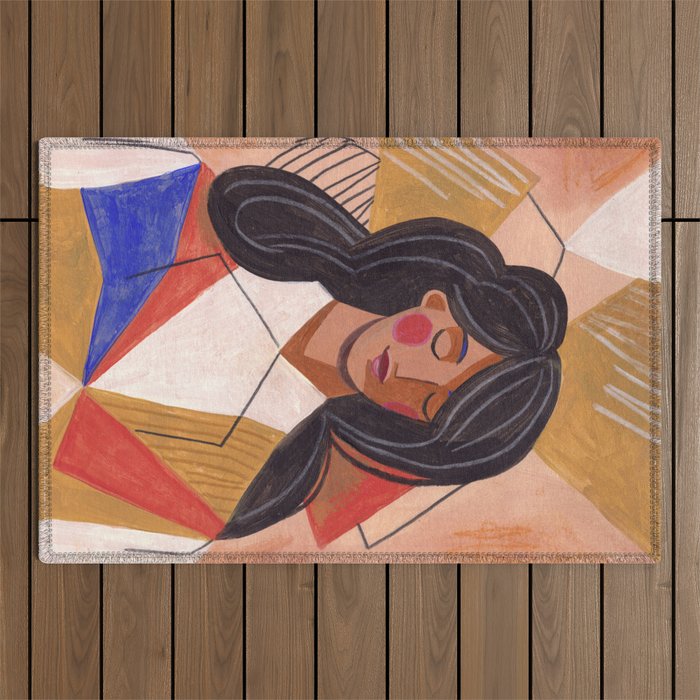 Woman in Thoughts Outdoor Rug Gallery Image 1