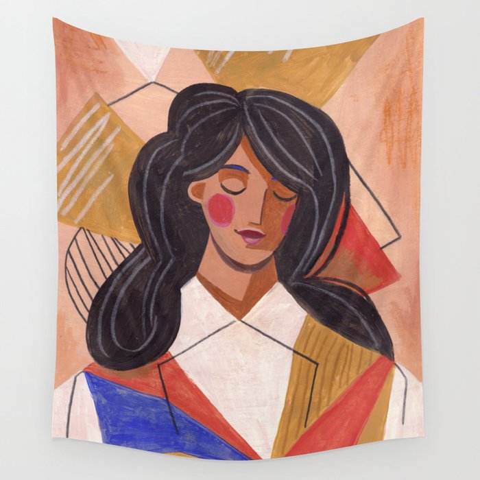Woman in Thoughts Wall Tapestry Gallery Image 1