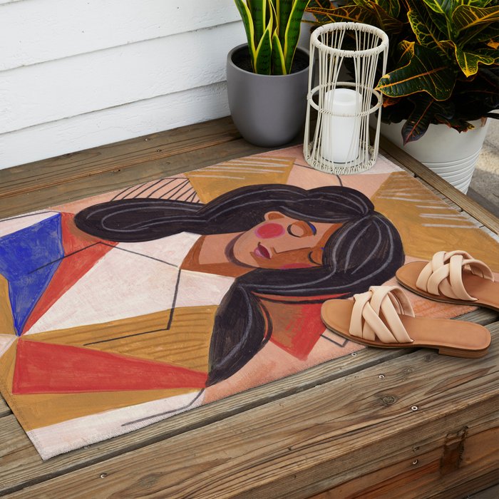 Woman in Thoughts Outdoor Rug Gallery Image 2