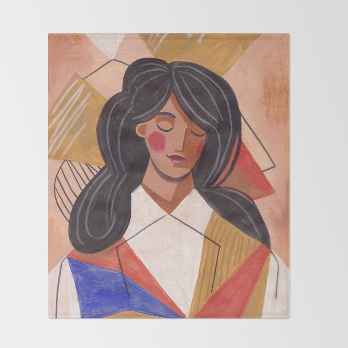 Woman in Thoughts Throw Blanket Gallery Image 2