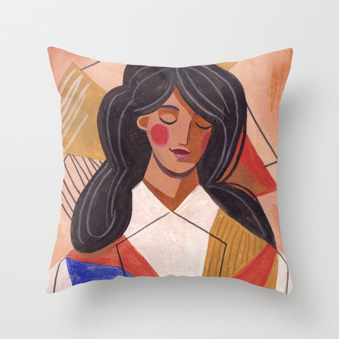 Woman in Thoughts Throw Pillow Gallery Image 1