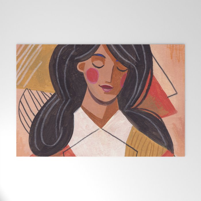 Woman in Thoughts Welcome Mat Gallery Image 1