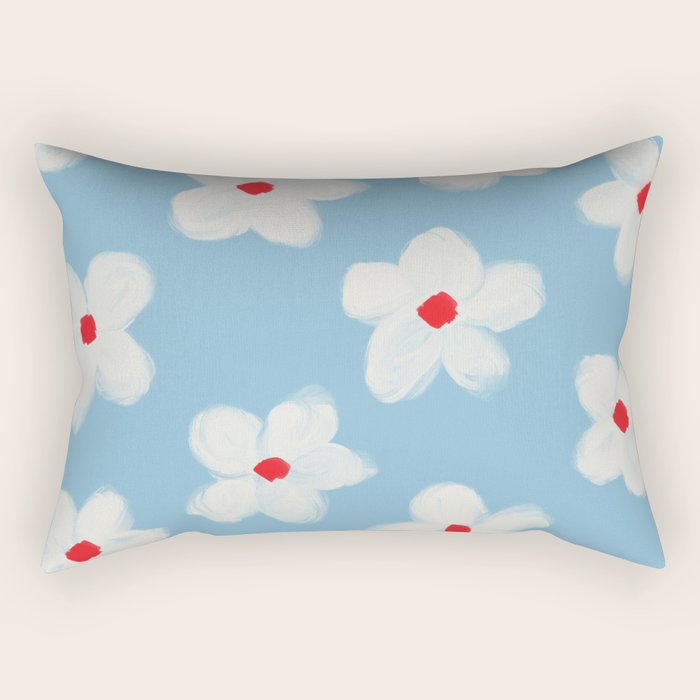 Soft Daisy Flowers - Cute Retro Floral Pattern on Pastel Blue Rectangular Pillow Gallery Image 2