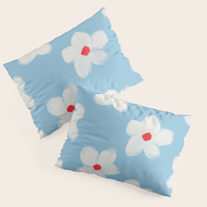 Soft Daisy Flowers - Cute Retro Floral Pattern on Pastel Blue Pillow Sham Gallery Image 3