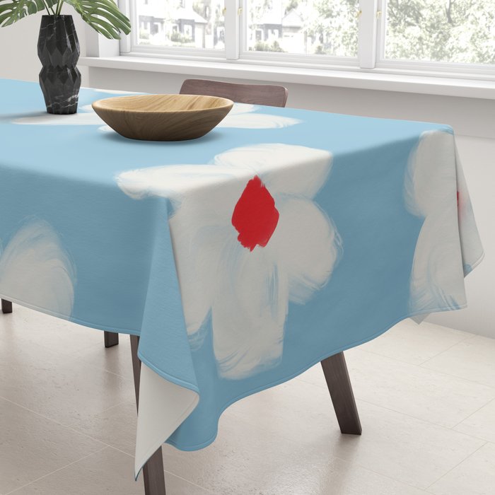 Soft Daisy Flowers - Cute Retro Floral Pattern on Pastel Blue Tablecloth Gallery Image 3