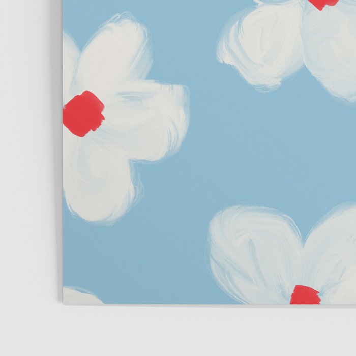 Soft Daisy Flowers - Cute Retro Floral Pattern on Pastel Blue Poster Gallery Image 3