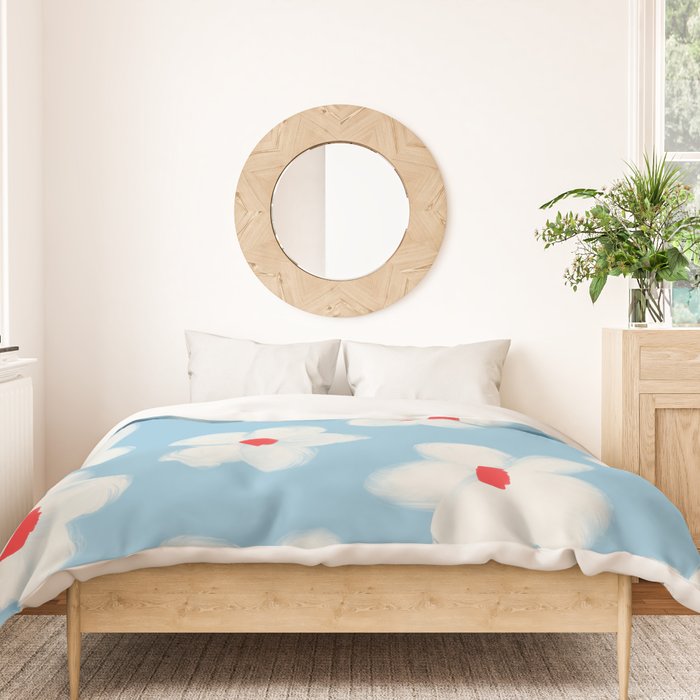 Soft Daisy Flowers - Cute Retro Floral Pattern on Pastel Blue Duvet Cover Gallery Image 3