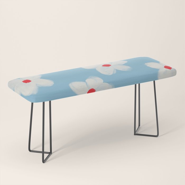 Soft Daisy Flowers - Cute Retro Floral Pattern on Pastel Blue Bench Gallery Image 1