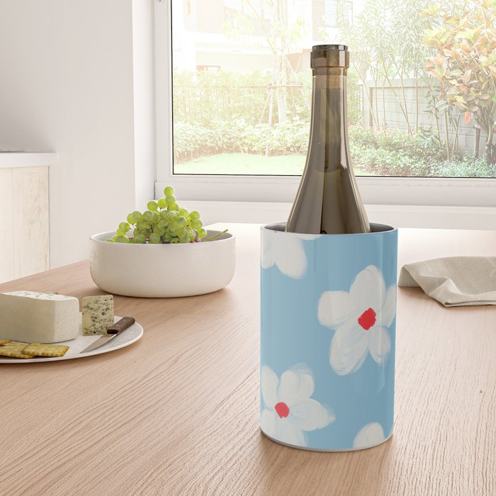 Soft Daisy Flowers - Cute Retro Floral Pattern on Pastel Blue Wine Chiller Gallery Image 4