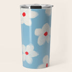 Soft Daisy Flowers - Cute Retro Floral Pattern on Pastel Blue Travel Mug Gallery Image 1
