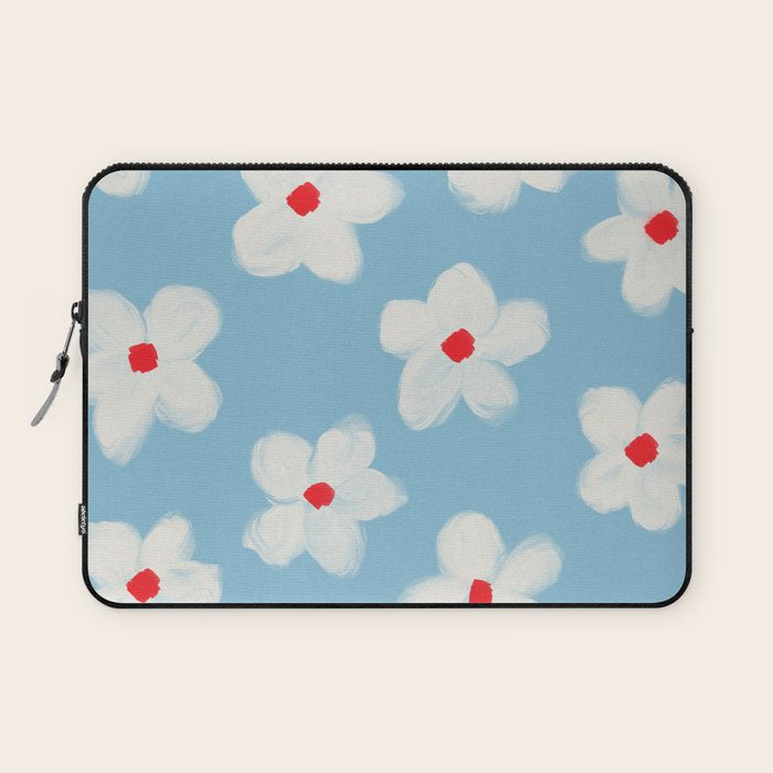 Soft Daisy Flowers - Cute Retro Floral Pattern on Pastel Blue Laptop Sleeve Gallery Image 1