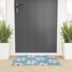 Soft Daisy Flowers - Cute Retro Floral Pattern on Pastel Blue Welcome Mat Gallery Image 3