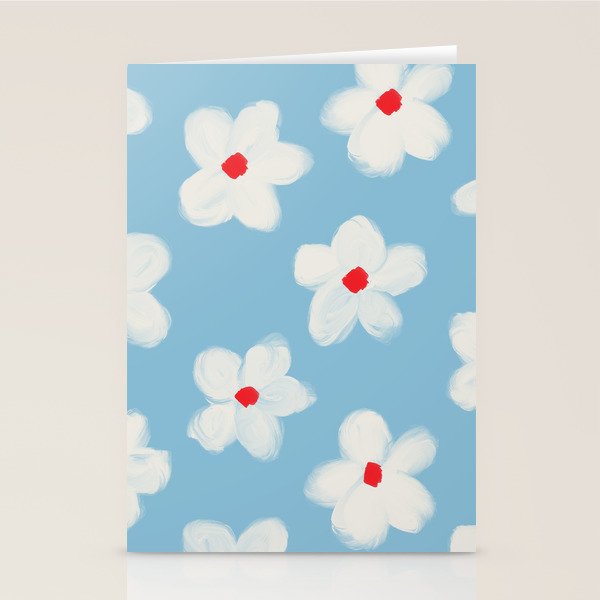 Soft Daisy Flowers - Cute Retro Floral Pattern on Pastel Blue Stationery Card Gallery Image 2