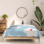Soft Daisy Flowers - Cute Retro Floral Pattern on Pastel Blue Comforter Gallery Image 3