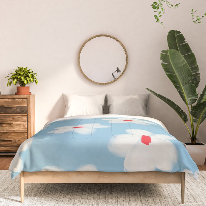 Soft Daisy Flowers - Cute Retro Floral Pattern on Pastel Blue Comforter Gallery Image 3