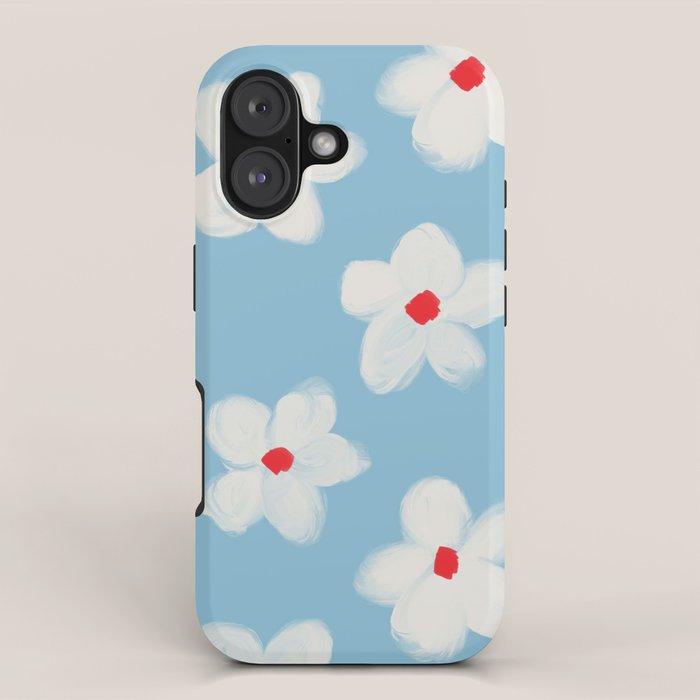 Soft Daisy Flowers - Cute Retro Floral Pattern on Pastel Blue iPhone Case Gallery Image 1