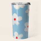 Soft Daisy Flowers - Cute Retro Floral Pattern on Pastel Blue Travel Mug Gallery Image 2