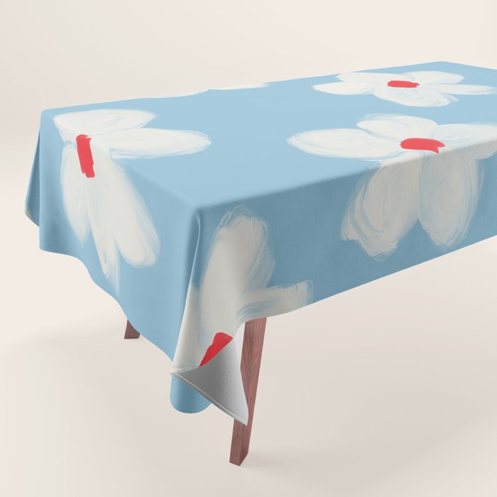 Soft Daisy Flowers - Cute Retro Floral Pattern on Pastel Blue Tablecloth Gallery Image 1
