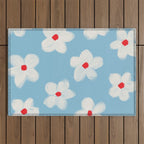 Soft Daisy Flowers - Cute Retro Floral Pattern on Pastel Blue Outdoor Rug Gallery Image 1