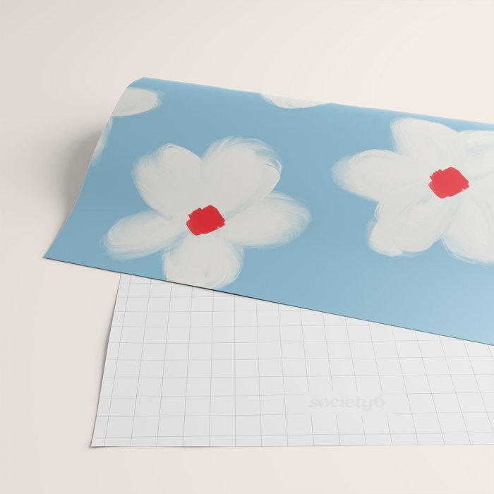 Soft Daisy Flowers - Cute Retro Floral Pattern on Pastel Blue Wrapping Paper Gallery Image 2
