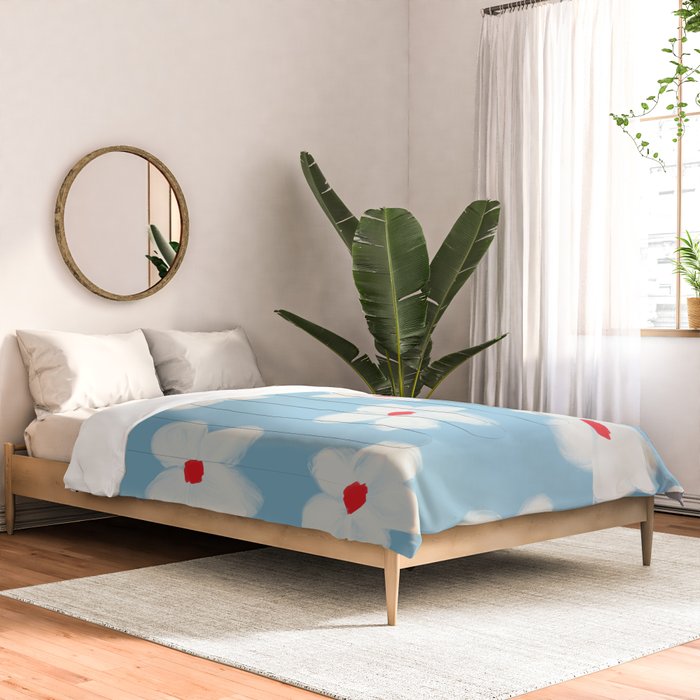 Soft Daisy Flowers - Cute Retro Floral Pattern on Pastel Blue Comforter Gallery Image 2