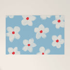 Soft Daisy Flowers - Cute Retro Floral Pattern on Pastel Blue Welcome Mat Gallery Image 1
