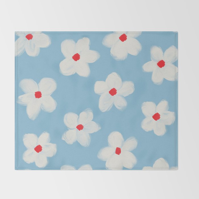 Soft Daisy Flowers - Cute Retro Floral Pattern on Pastel Blue Throw Blanket Gallery Image 2