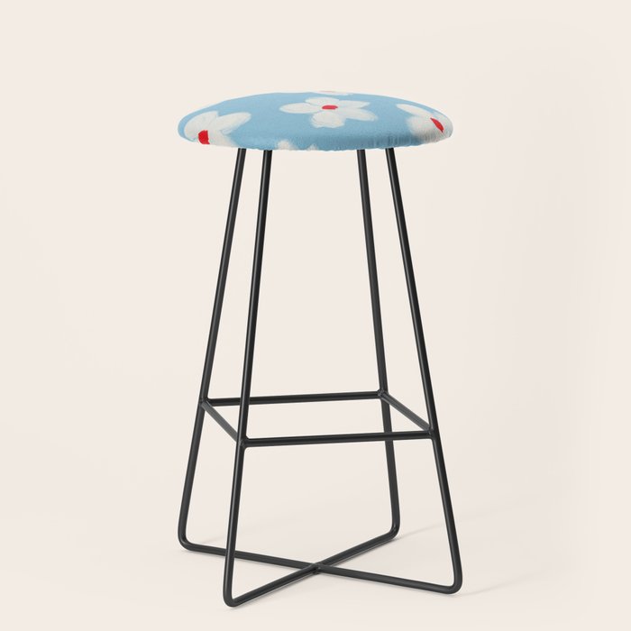 Soft Daisy Flowers - Cute Retro Floral Pattern on Pastel Blue Stool Gallery Image 1