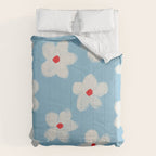 Soft Daisy Flowers - Cute Retro Floral Pattern on Pastel Blue Comforter Gallery Image 6