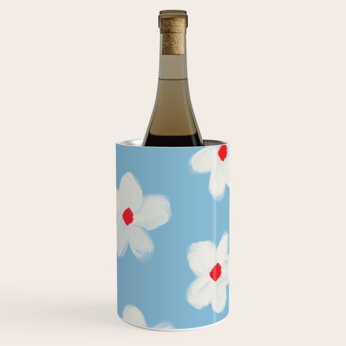 Soft Daisy Flowers - Cute Retro Floral Pattern on Pastel Blue Wine Chiller Gallery Image 3