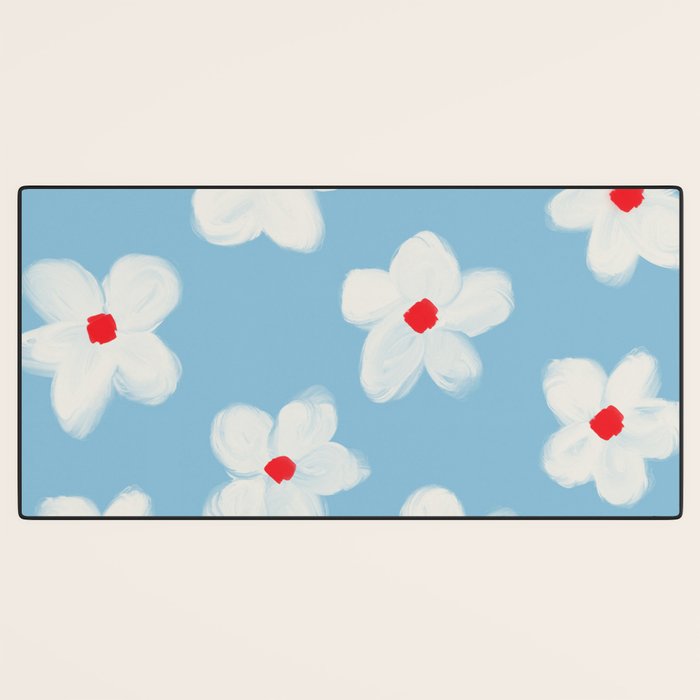 Soft Daisy Flowers - Cute Retro Floral Pattern on Pastel Blue Desk Mat Gallery Image 3