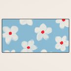 Soft Daisy Flowers - Cute Retro Floral Pattern on Pastel Blue Desk Mat Gallery Image 3