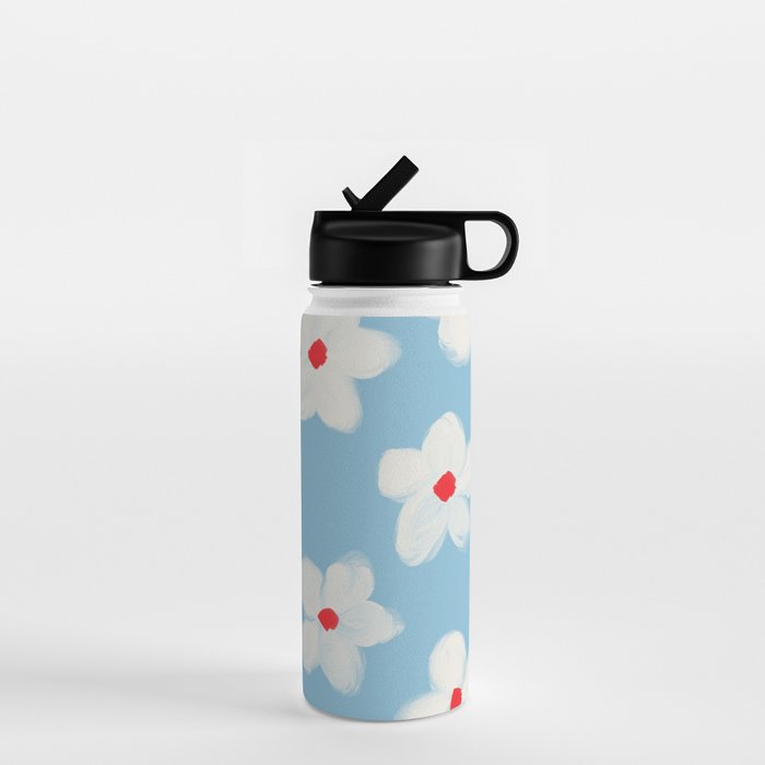 Soft Daisy Flowers - Cute Retro Floral Pattern on Pastel Blue Water Bottle Gallery Image 1