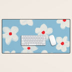 Soft Daisy Flowers - Cute Retro Floral Pattern on Pastel Blue Desk Mat Gallery Image 1