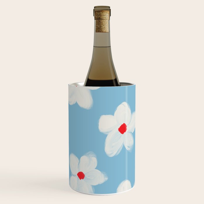 Soft Daisy Flowers - Cute Retro Floral Pattern on Pastel Blue Wine Chiller Gallery Image 1