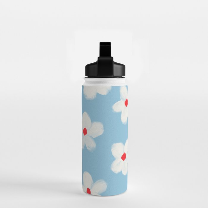 Soft Daisy Flowers - Cute Retro Floral Pattern on Pastel Blue Water Bottle Gallery Image 2