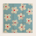 Soft Daisy Flowers - Cute Retro Floral Pattern on Pastel Blue Wood Wall Art Gallery Image 1